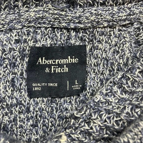 Abercrombie Fitch Knit Hoodie Mens L Blue White Speckled - Picture 3 of 7